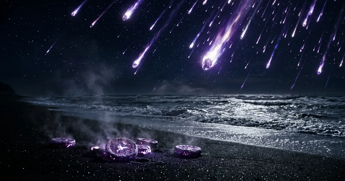 Hundreds of glowing tokens streak across the night sky like meteors, almost all burning out before landing.